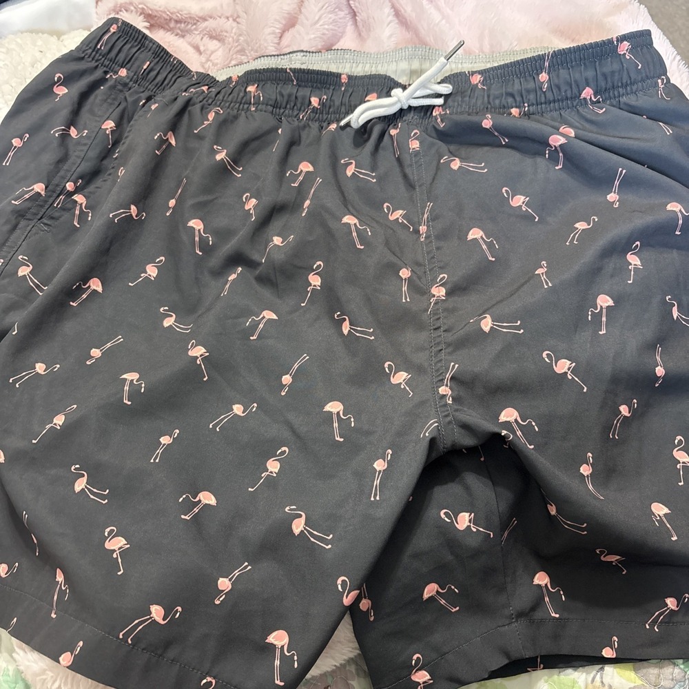 Pink Flamingo Black Swim Shorts Sz 42 Ynimioaox‎ Drawstring Pocket Lined